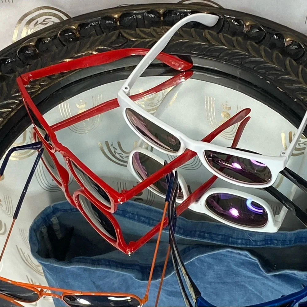 Stylish Sunglasses Set in Red, White, Blue, and Orange